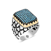 Silver Turquoise Zircon Stone Square Men's Ring